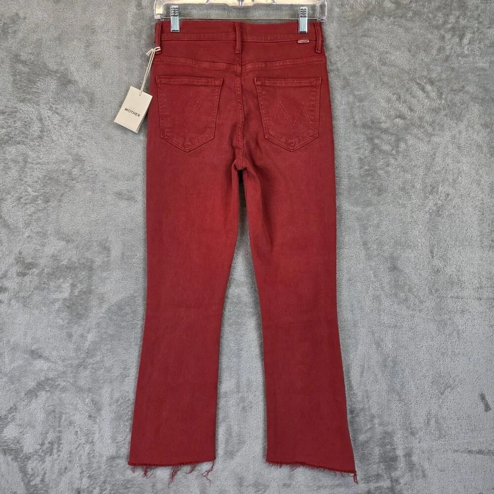 Mother Jeans Womens 26 Hot Rod Red Insider Crop Step Fray Raw Hem Flare Made USA - Picture 9 of 15